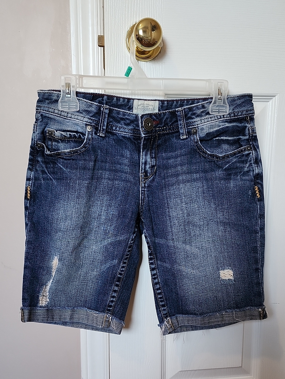 Aēropostale Women's Dark Blue Distressed Jean Shorts